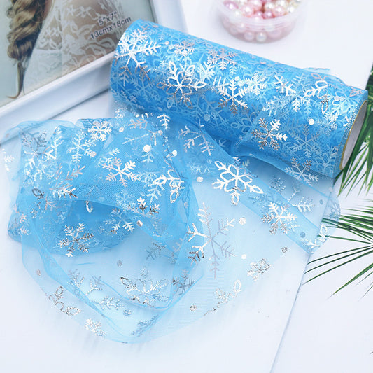 Korean style snowflake mesh tulle roll fabric ribbon bow handmade DIY children's hair clips hair accessories