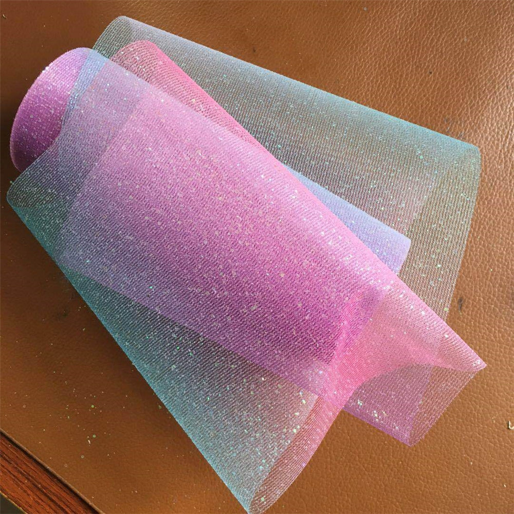 6inch*10y Rainbow Gradient Color Glitter Tulle Roll