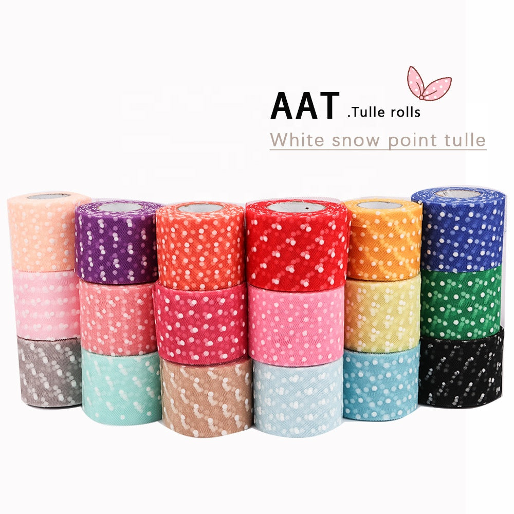 White Snow Point Tulle Polka Dot  Mesh Roll Tulle For Tutu