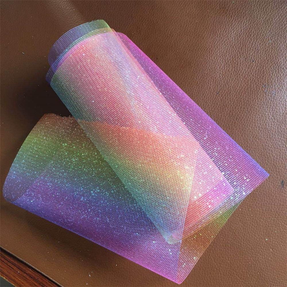 6inch*10y Rainbow Gradient Color Glitter Tulle Roll