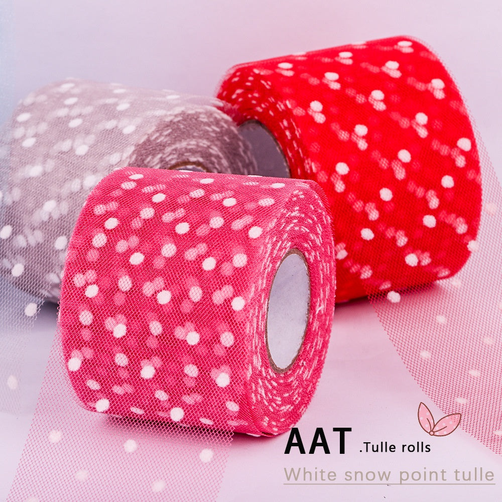 White Snow Point Tulle Polka Dot  Mesh Roll Tulle For Tutu