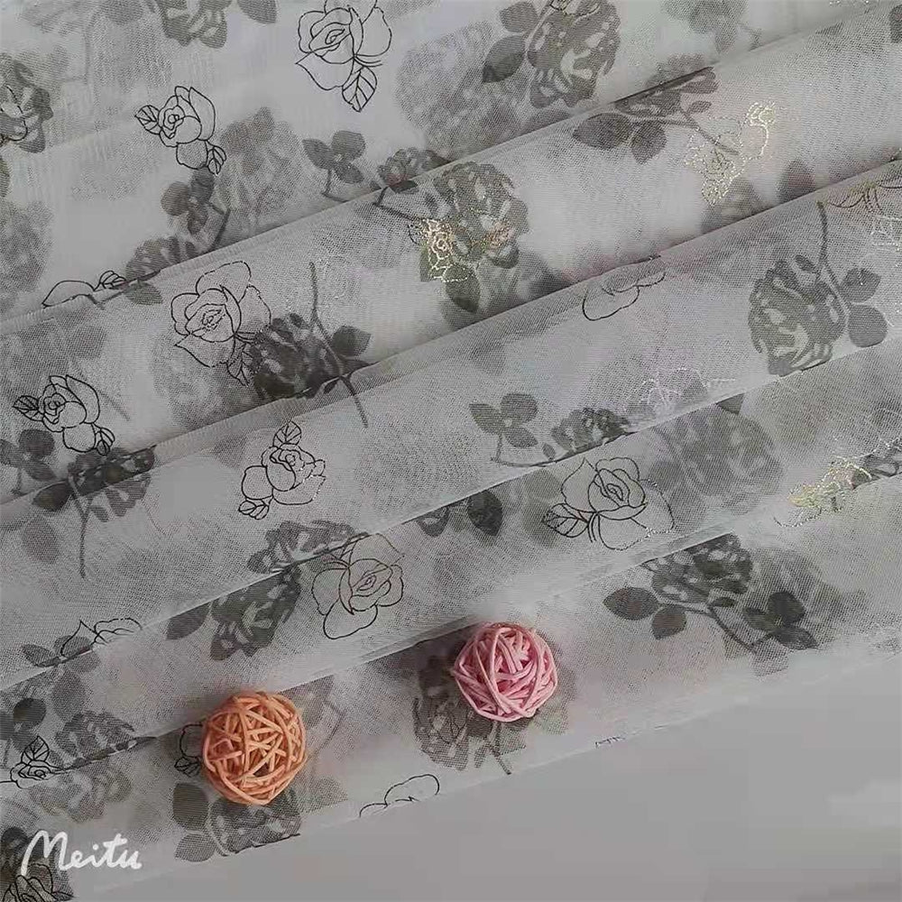 Polyester Multifilament Net Rose Printing Hollow Fabric