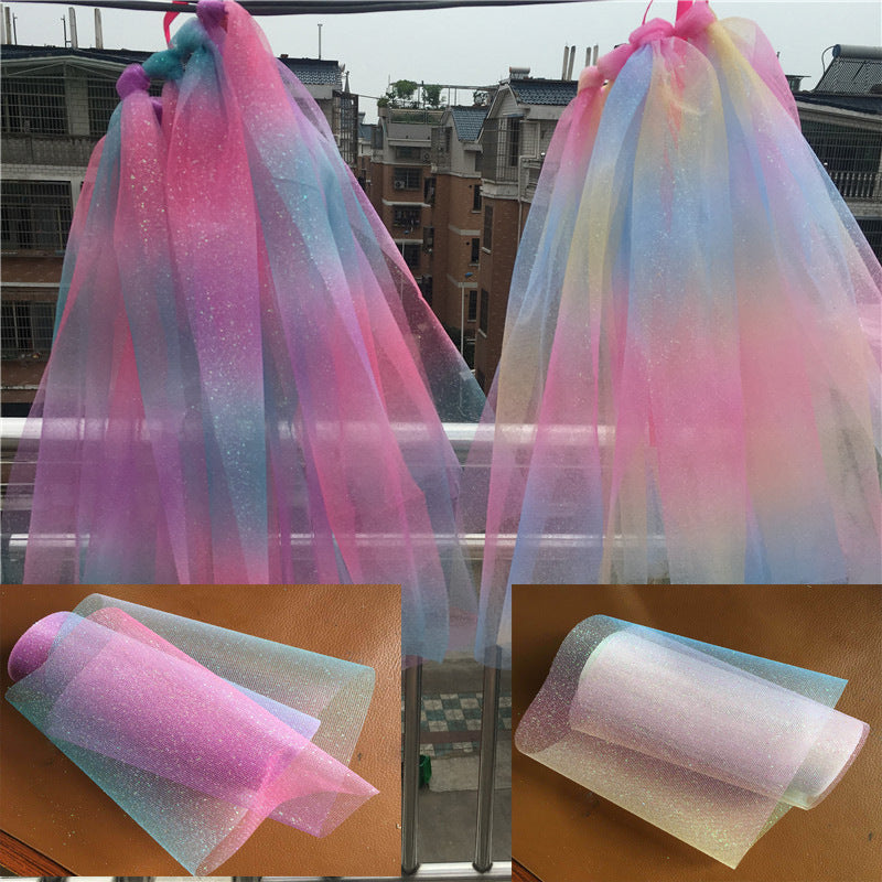 6inch*10y Rainbow Gradient Color Glitter Tulle Roll