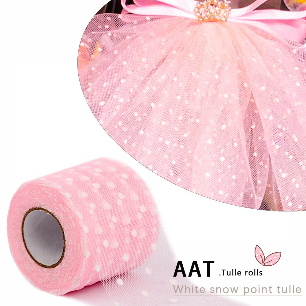 White Snow Point Tulle Polka Dot  Mesh Roll Tulle For Tutu