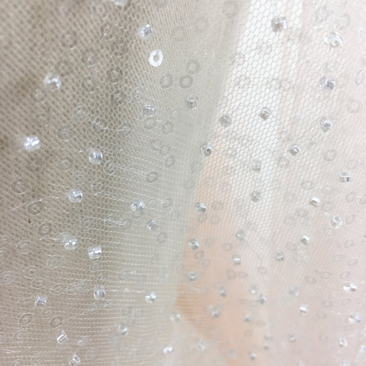 Colorful Transparent Sequin Beaded Tulle Net Fabric