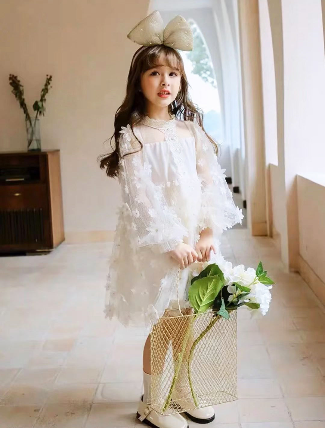 3D Embroidered  Flower Embroidery Tulle Mesh Lace Fabric for Girl Dress