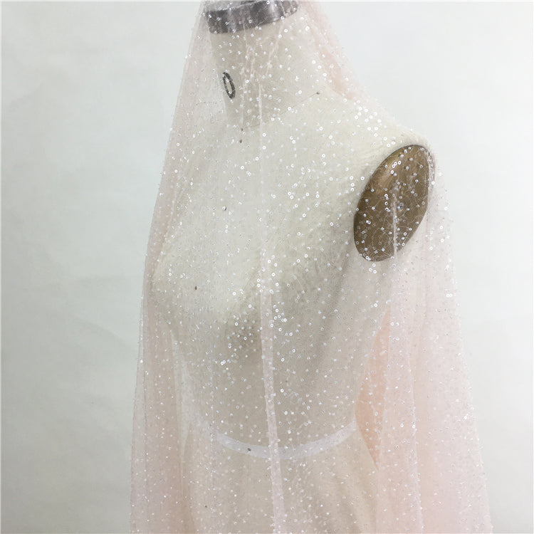 Colorful Transparent Sequin Beaded Tulle Net Fabric