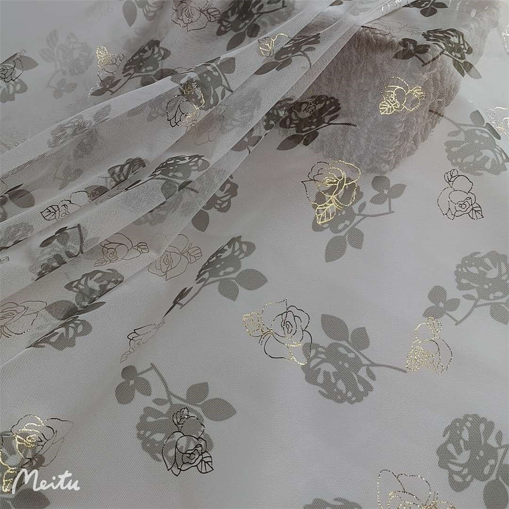 Polyester Multifilament Net Rose Printing Hollow Fabric