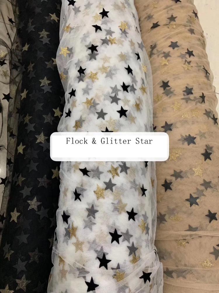 HG6103 Latest Fashion Design Moon And Star Sparkle Mesh Fabric