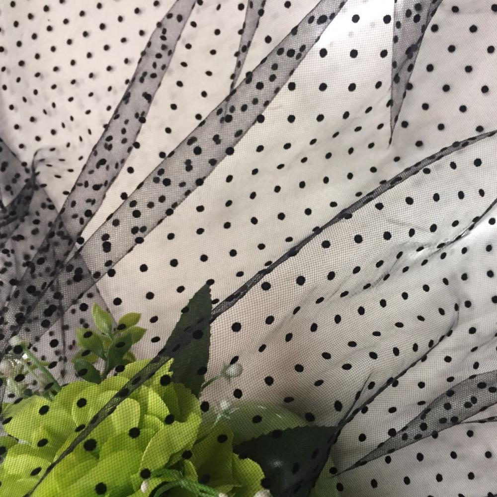 HG6107 Plain Heart Polka Dot Flock Mesh Fabric