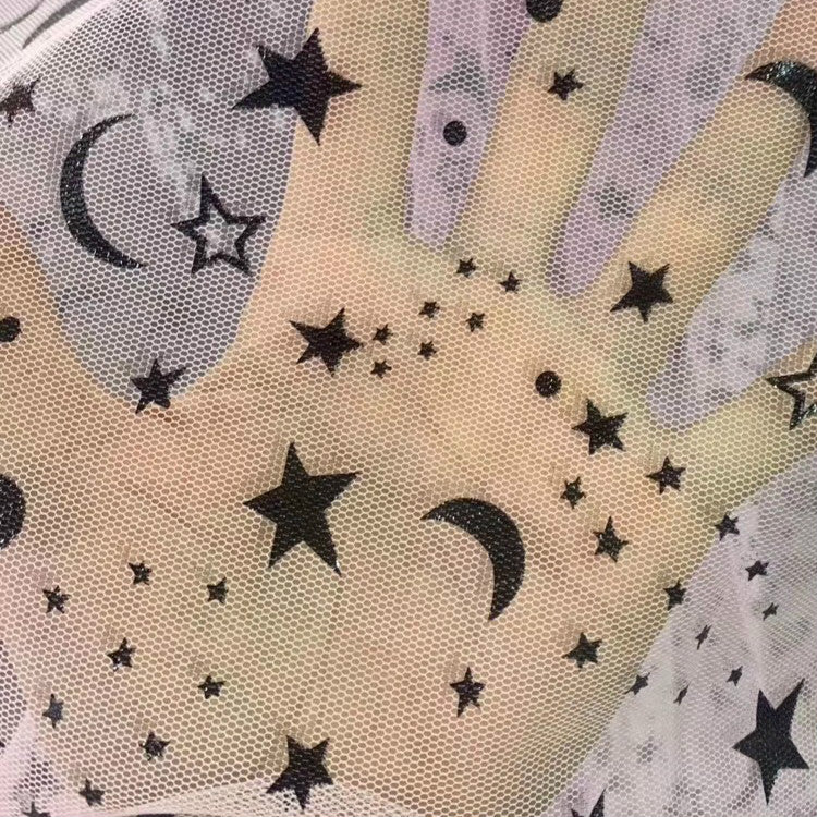 HG6103 Latest Fashion Design Moon And Star Sparkle Mesh Fabric