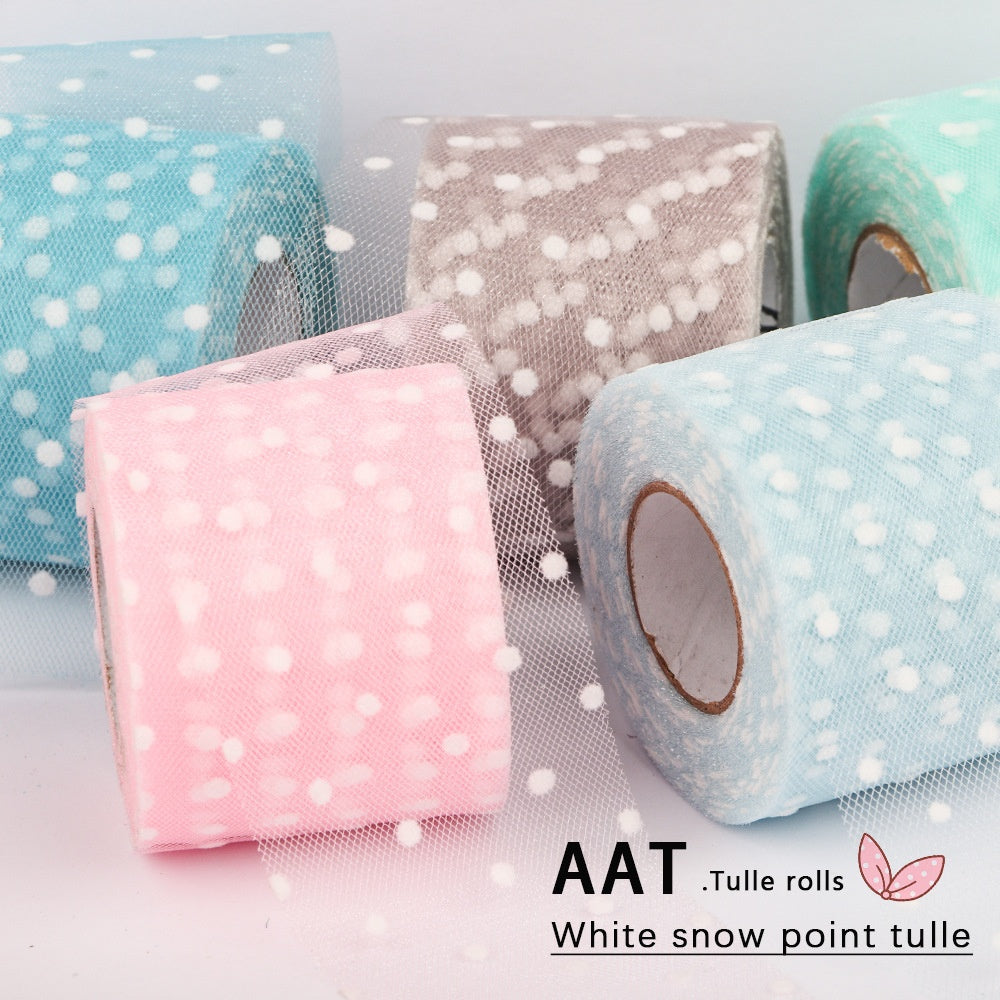 White Snow Point Tulle Polka Dot  Mesh Roll Tulle For Tutu