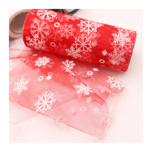 6 inch*10 yards Christmas flocking snowflake glitter Tulle Roll