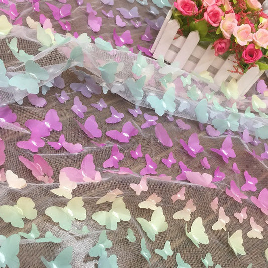 New High-End 3D Gradient butterfly Row Applique Embroidery Lace Tulle