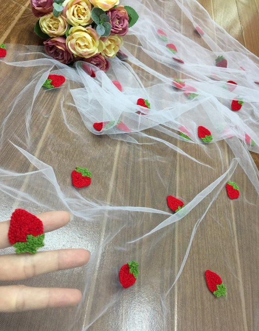 HG6115 New embroidery gauze cloth Photo children's clothing lace tulle shell fabric strawberry towel embroidery