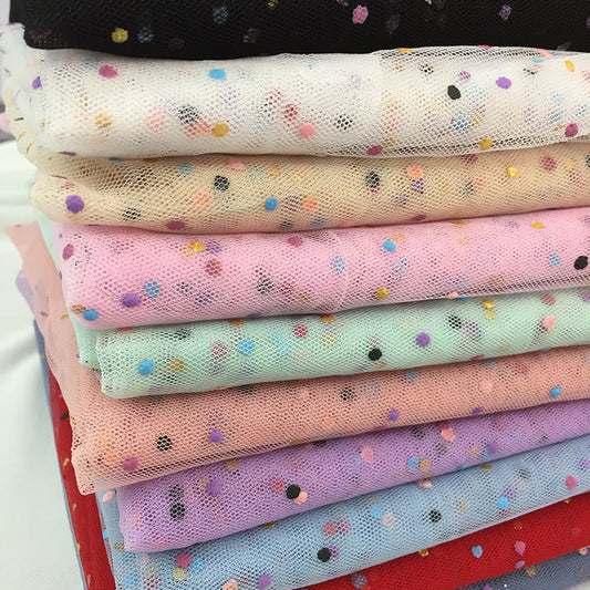 HG6678 Shimmer Faming Polka Dot Mesh Fabric