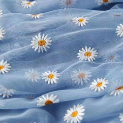 2020 Hot Sale Polyester Mesh Embroidery Small Daisy Sunflower Embroidered Tulle Fabric For Dress